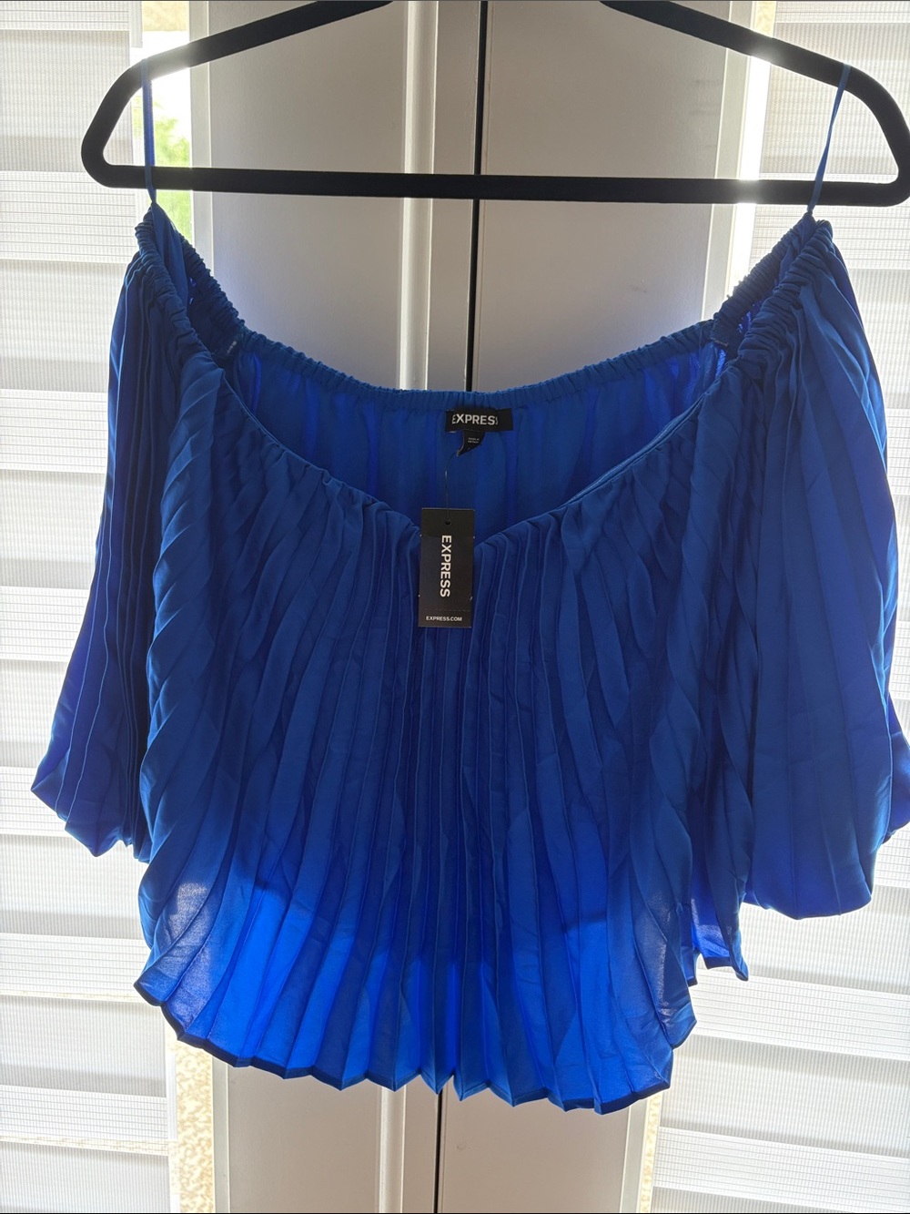 Express Women’s Blue Pleated Off-Shoulder Camisole